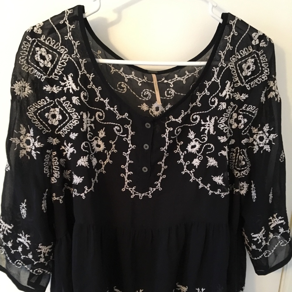 Navy blue semi sheer blouse